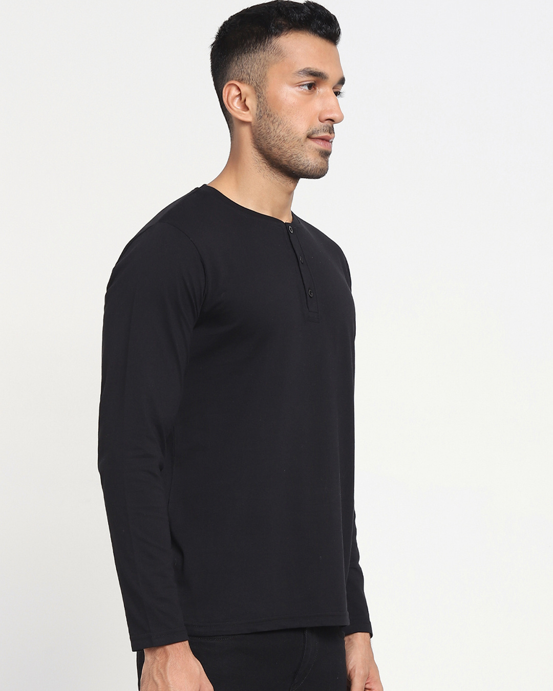 Shop Men's Black Henley Plus Size T-shirt-Back