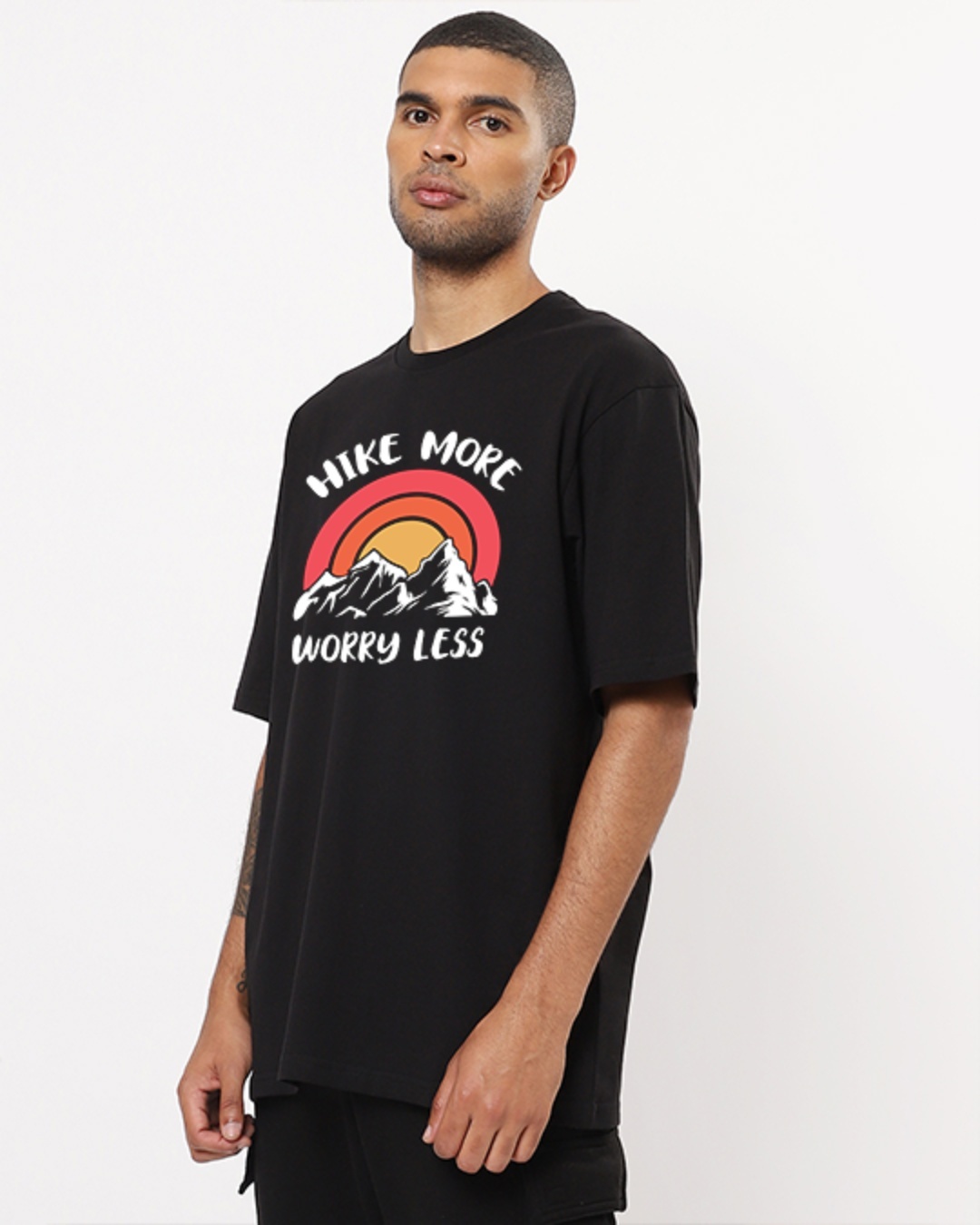 Shop Men's Black Hike More Graphic Printed Oversized T-shirt-Back