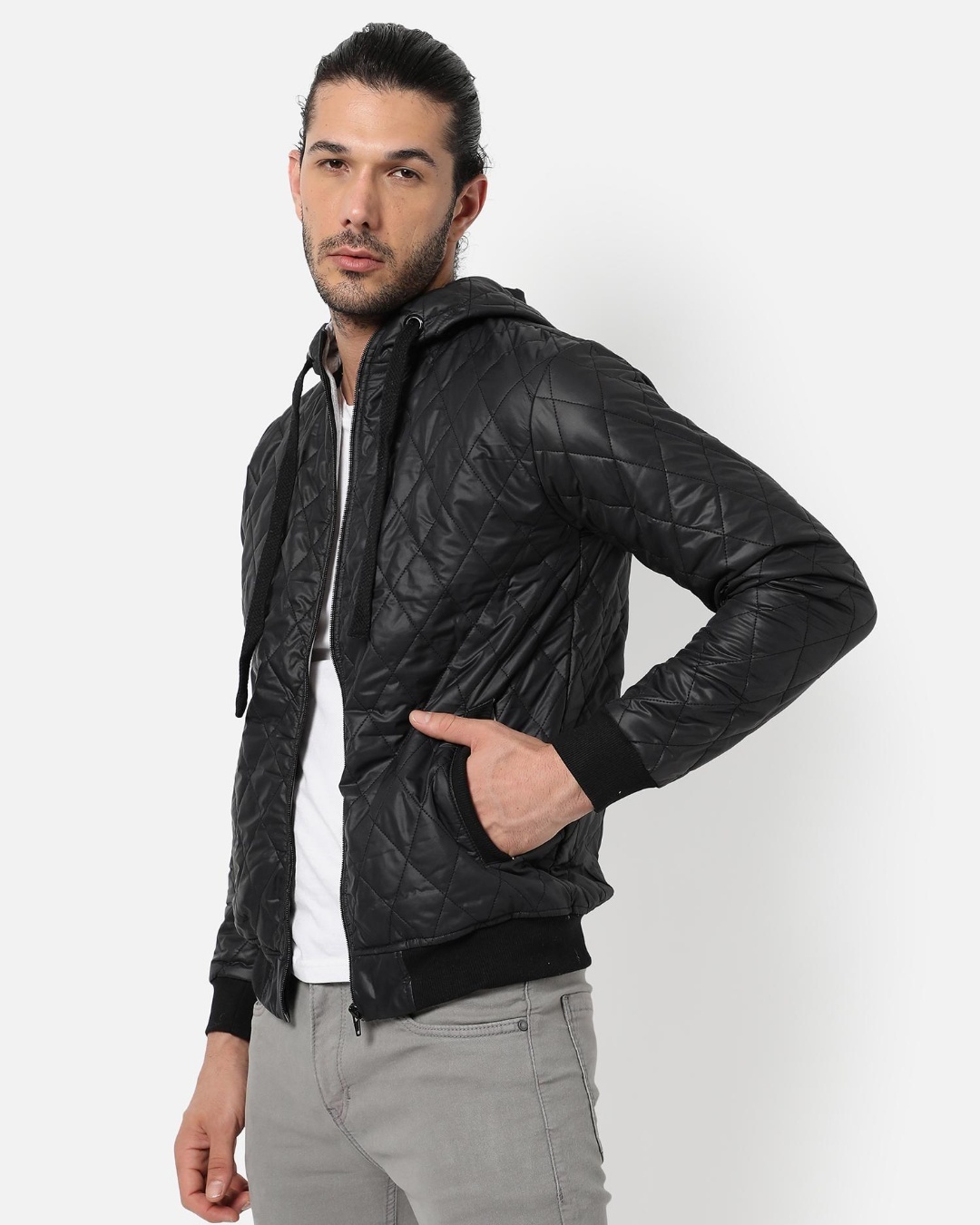 Shop Men's Black Hooded Jacket-Back