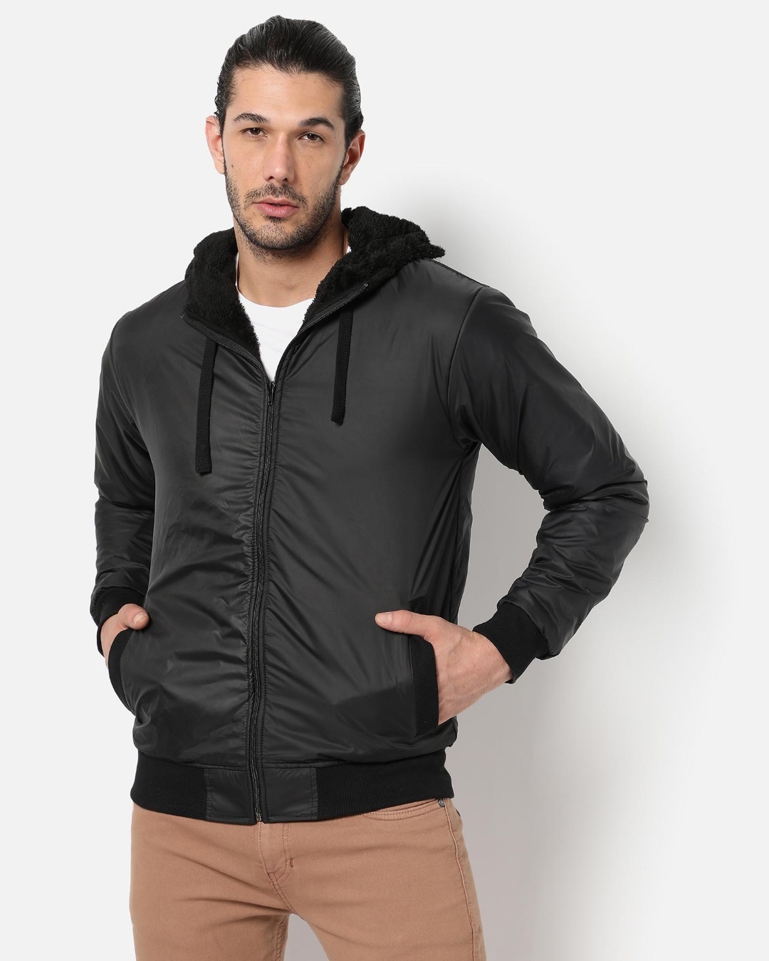 Buy Men's Black Hooded Jacket Online at Bewakoof