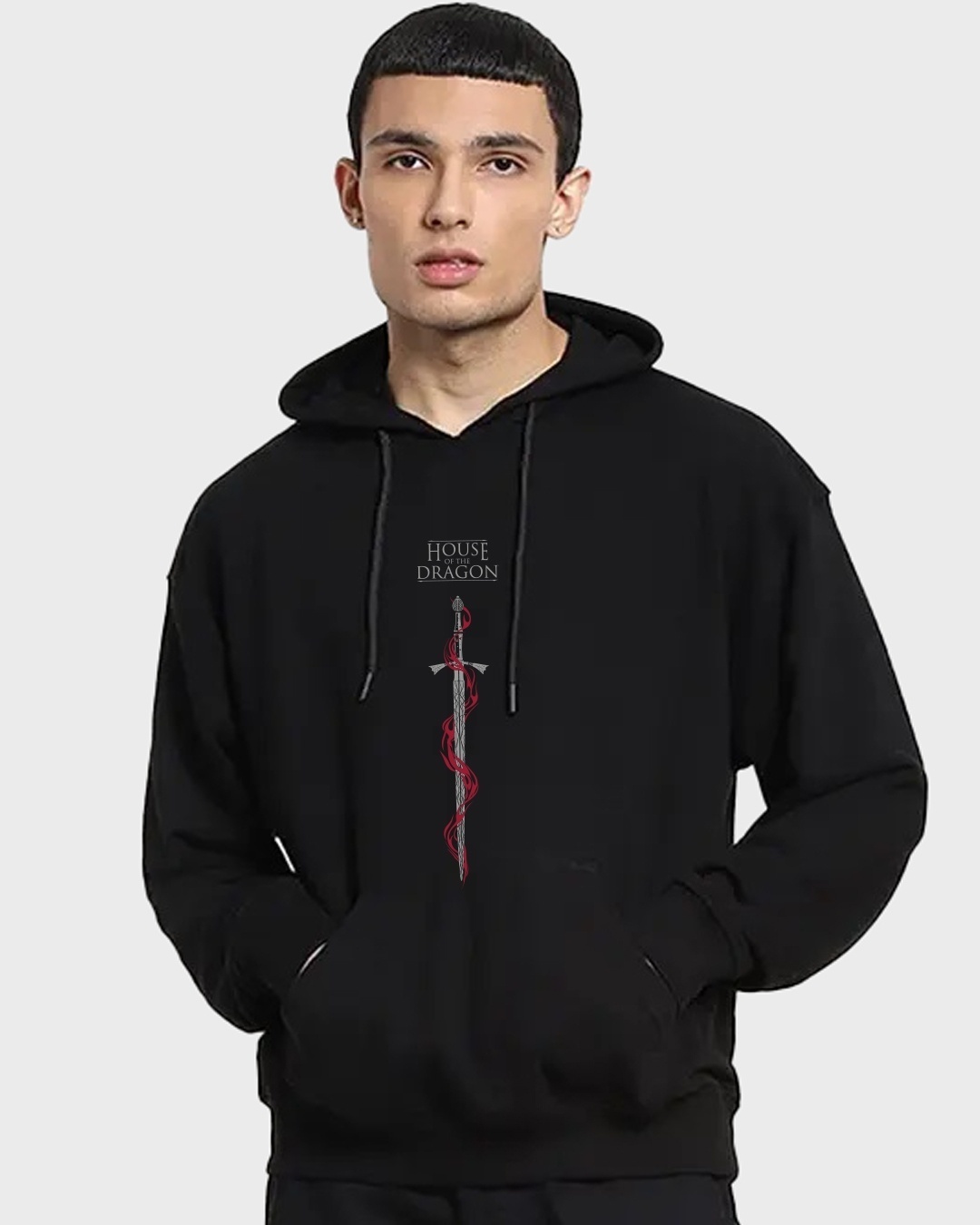 Shop Men's Black House Of Dragon Graphic Printed Oversized Hoodies-Back
