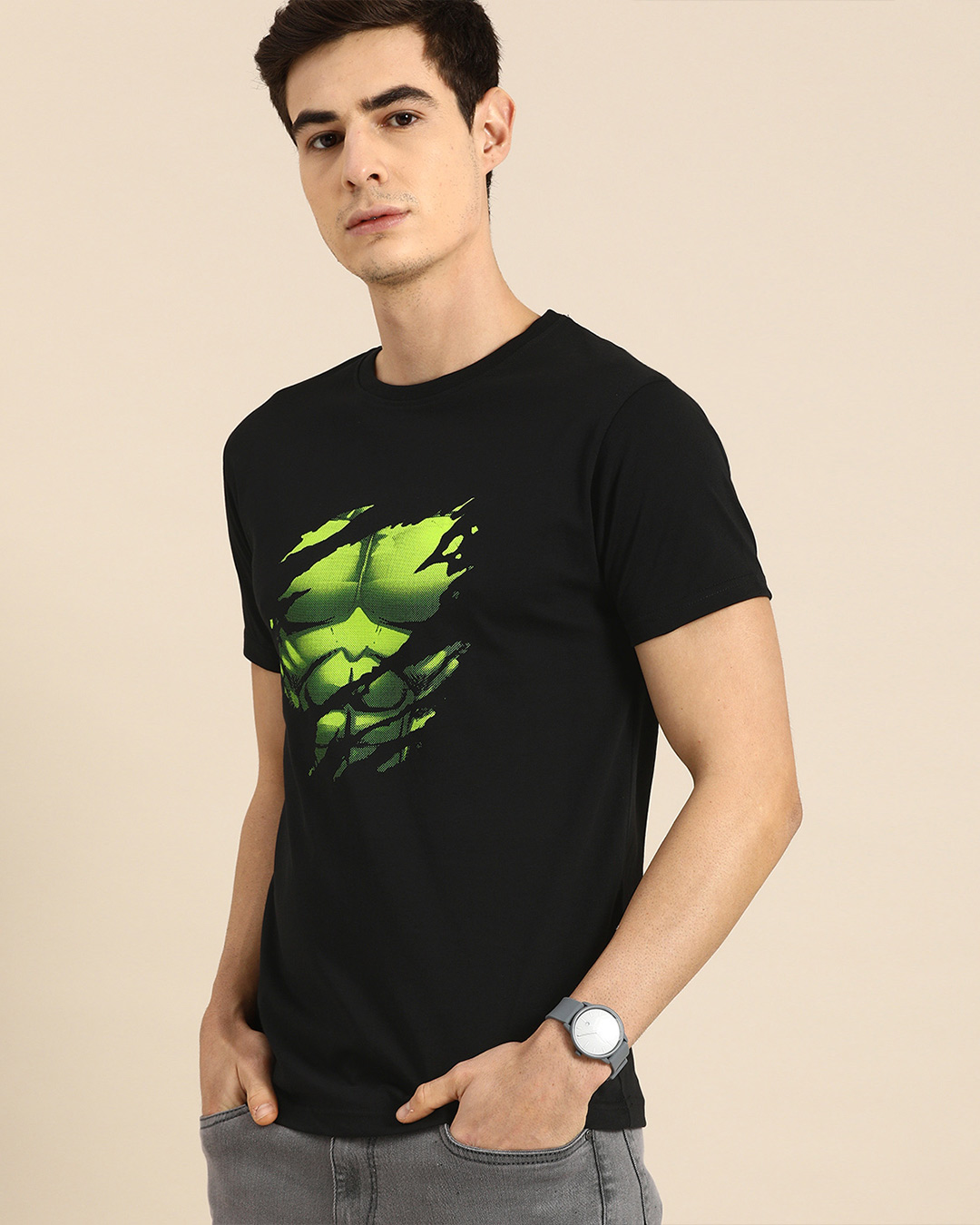Shop Men's Black Hulk Torn (AVL) Graphic Printed T-shirt-Back