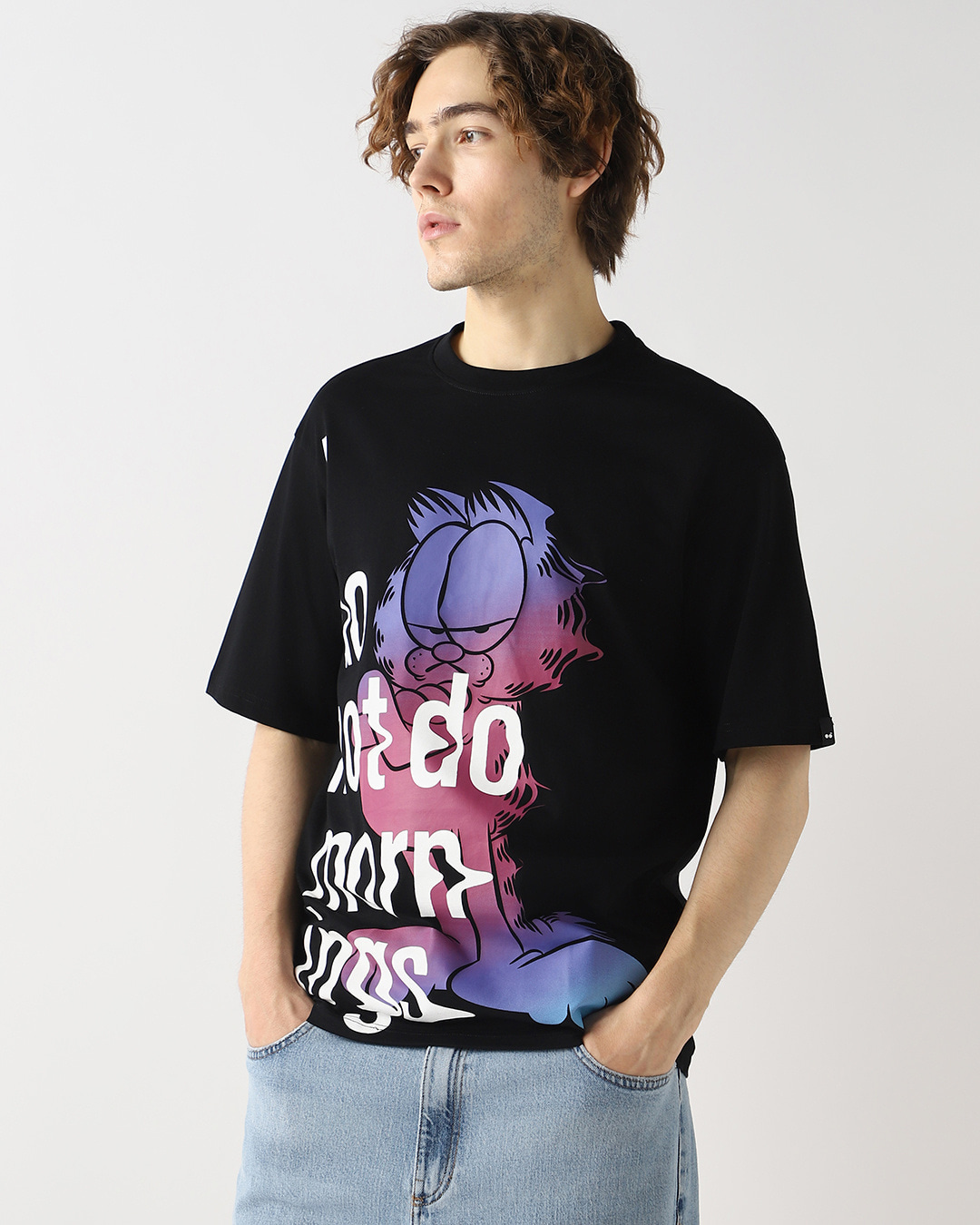 Shop Men's Black I Do Not Do Mornings Graphic Printed Oversized T-shirt-Back