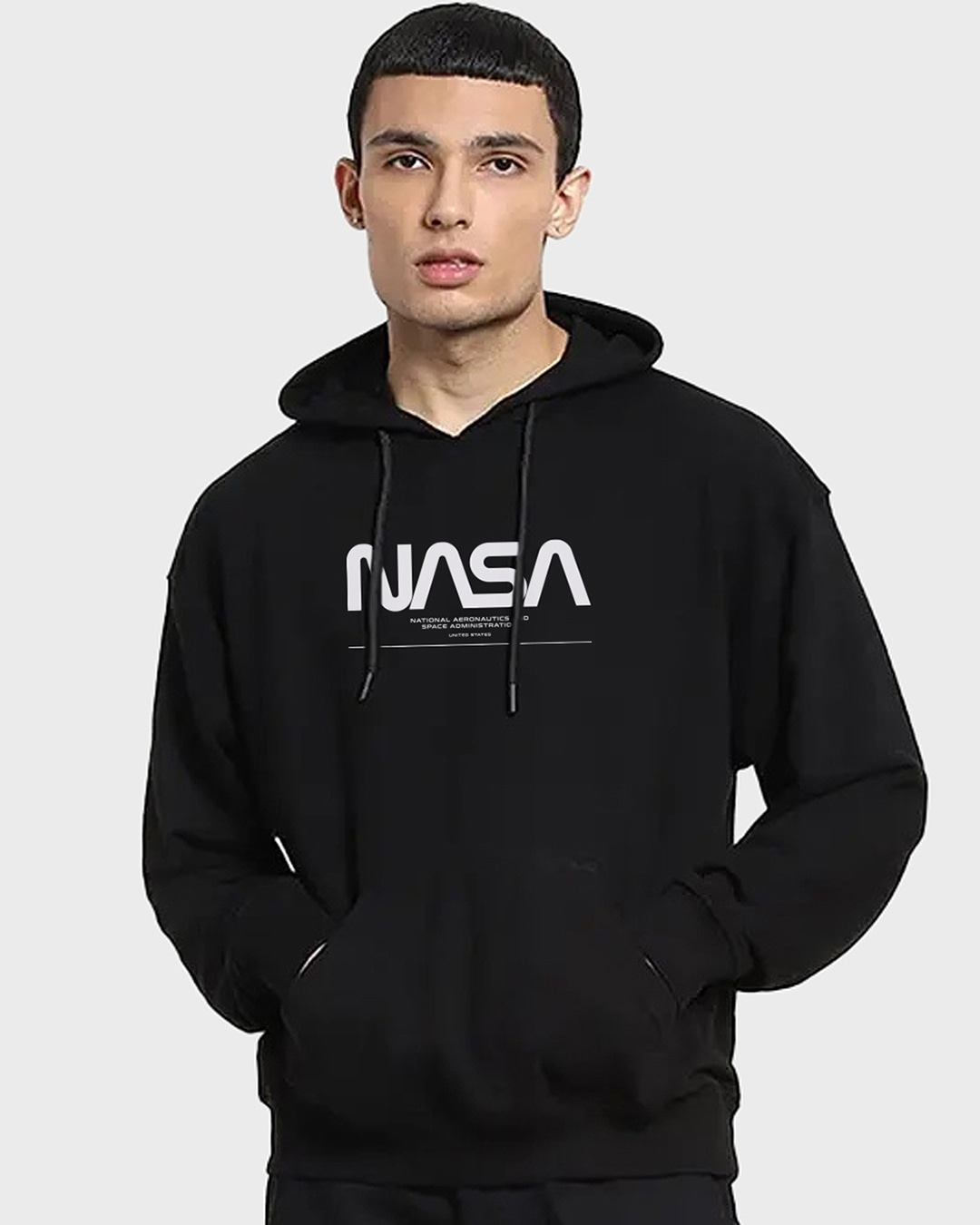 Shop Men's Black I Need My Space Typography Oversized Hoodies-Back