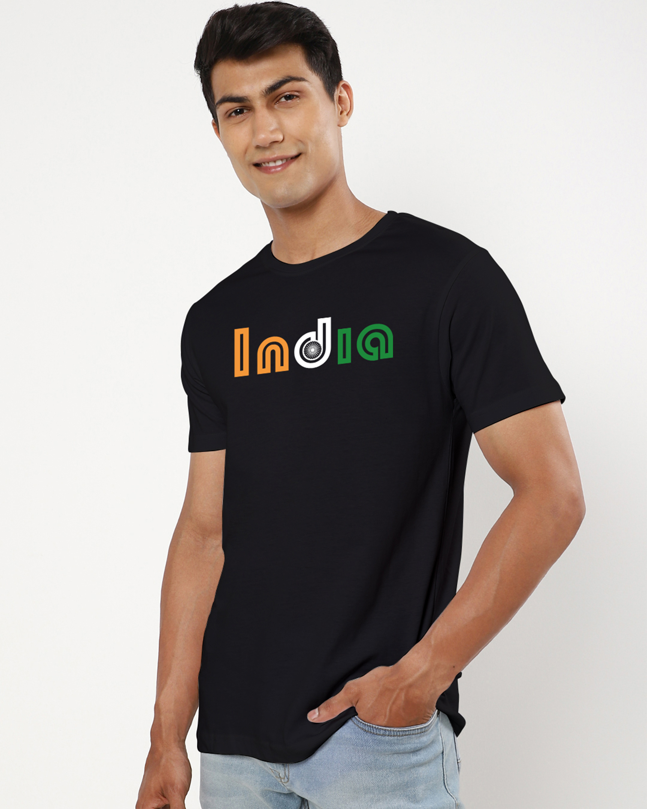 Shop Men's Black India Typography T-shirt-Back