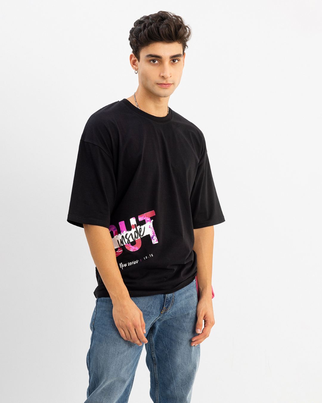 Shop Men's Black Inside Out Typography Oversized T-shirt-Back