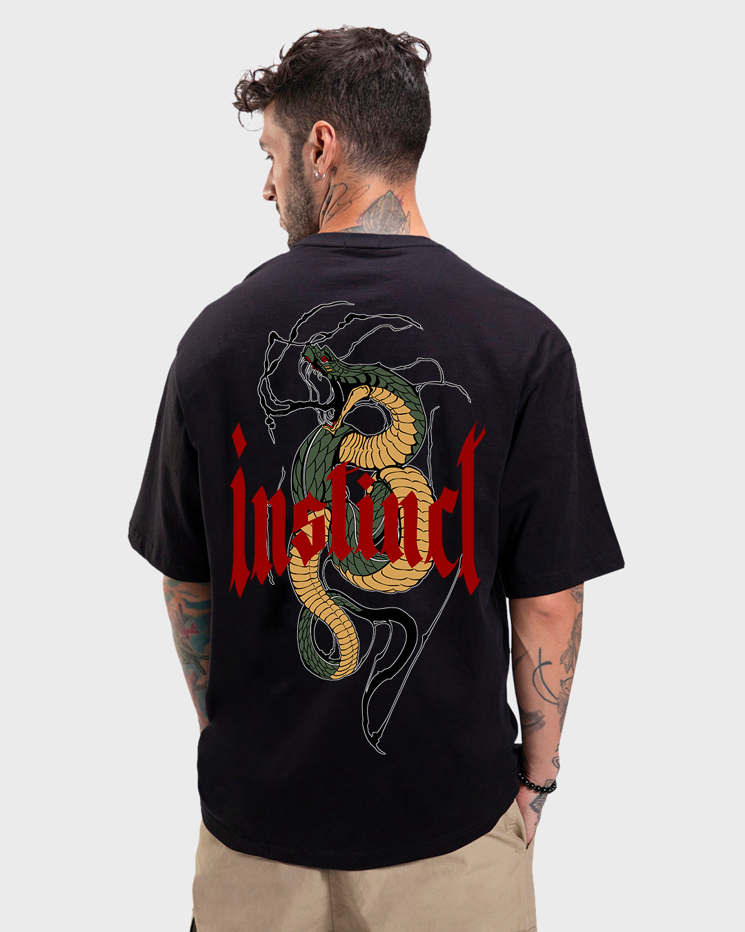 Buy Men's Black Instinct Graphic Printed Oversized T-shirt for Men ...