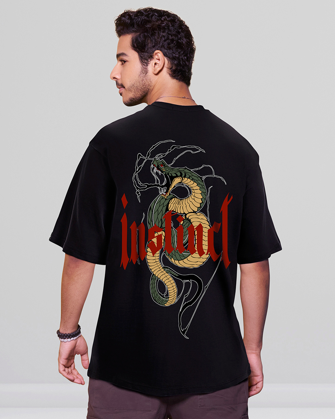 Buy Men's Black Instinct Graphic Printed Oversized T-shirt Online at ...