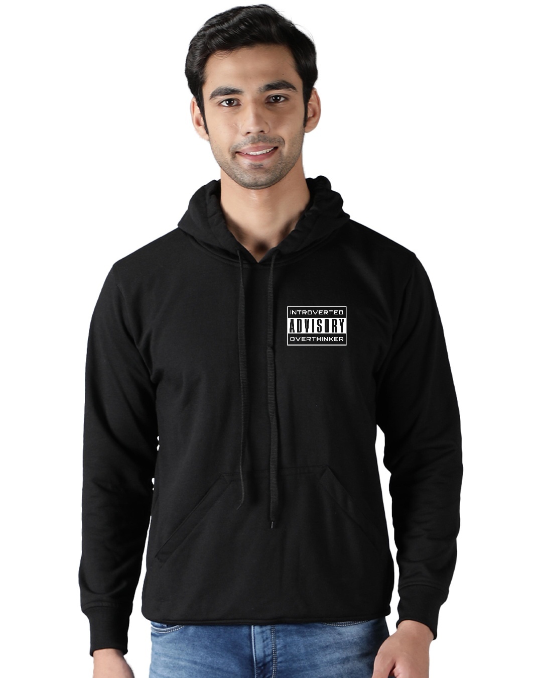 Shop Men's Black Introverted Advisiory Overthinker Typography Hoodie-Back