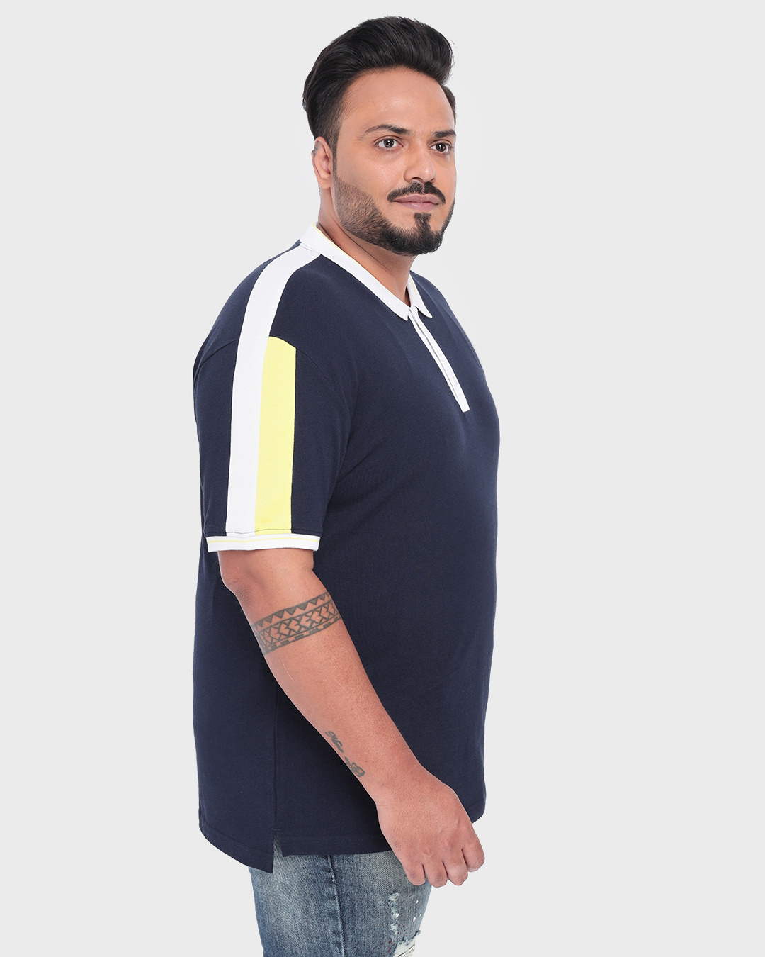 Shop Men's Black Iris Color Block Plus Size Polo T-shirt-Back