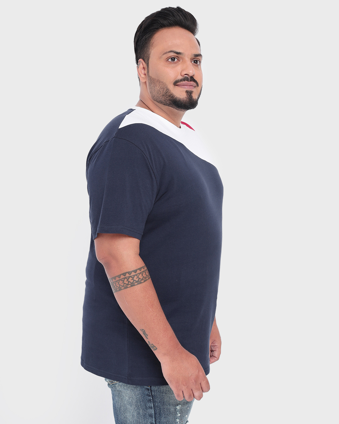 Shop Men's Black Iris Color Block Plus Size T-shirt-Back