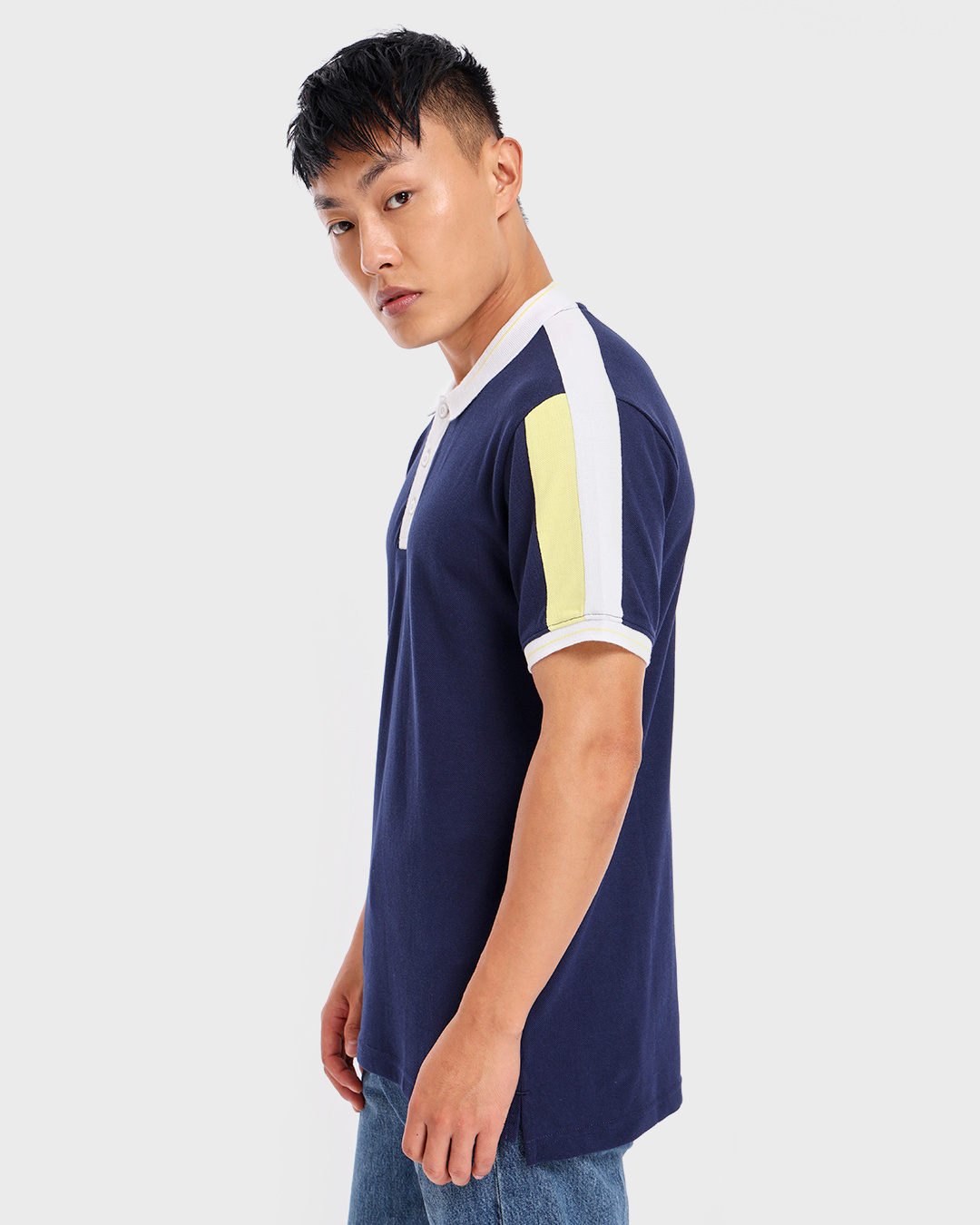 Shop Men's Blue & White Color Block Polo T-shirt-Back