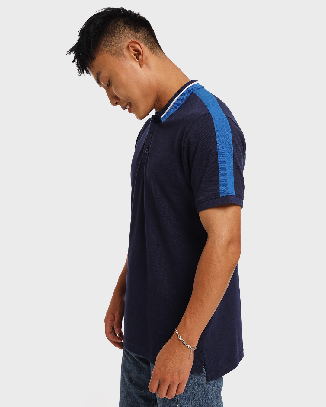 Shop Men's Black Iris Color Block Polo T-shirt-Back
