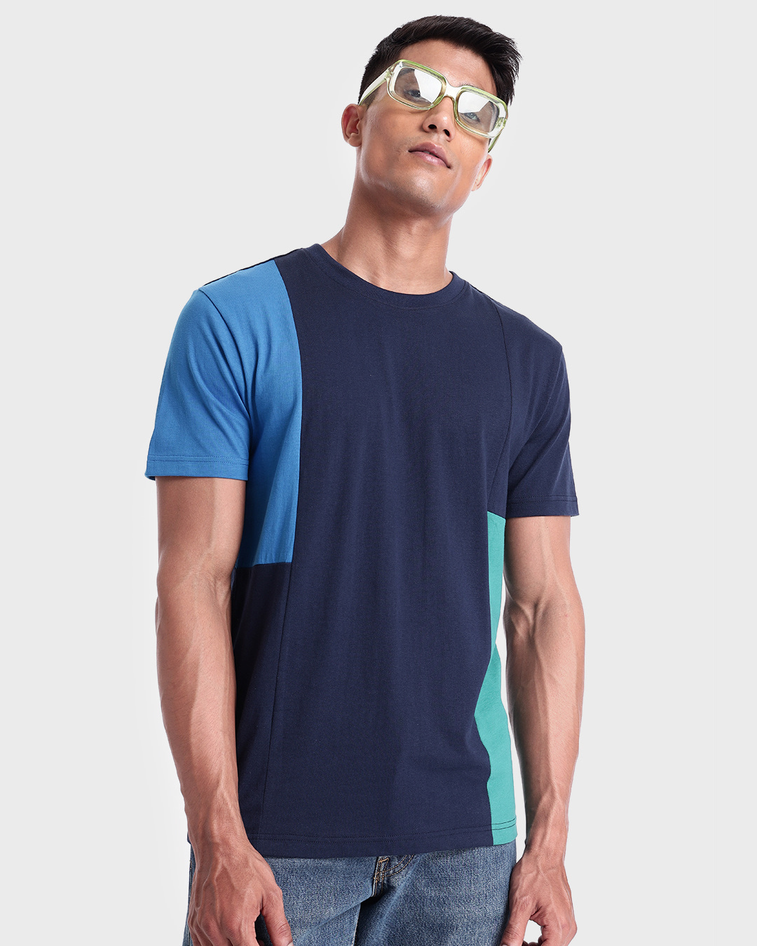 Buy Mens Blue Color Block T Shirt Online At Bewakoof