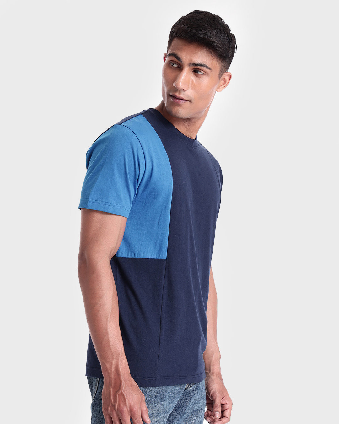 Shop Men's Blue Color Block T-shirt-Back