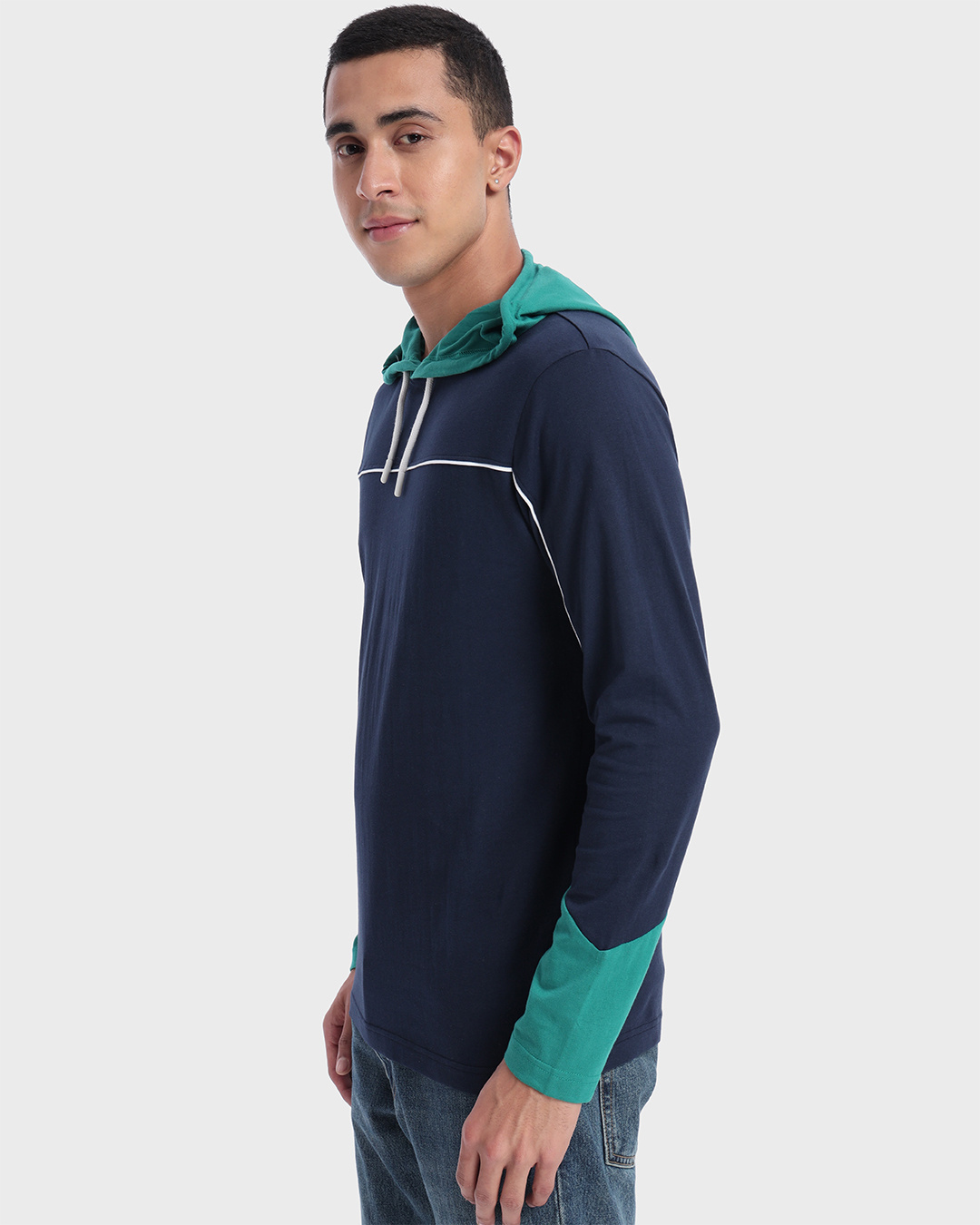Shop Men's Black Iris & Kayaking Color Block Hoodie T-shirt-Back