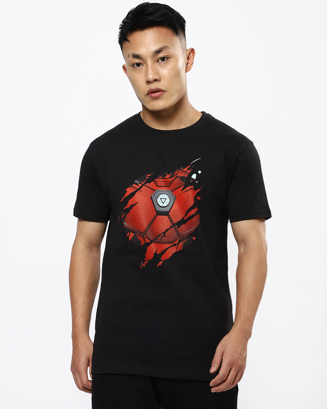 Shop Men's Black Iron Man Arc T-shirt-Back