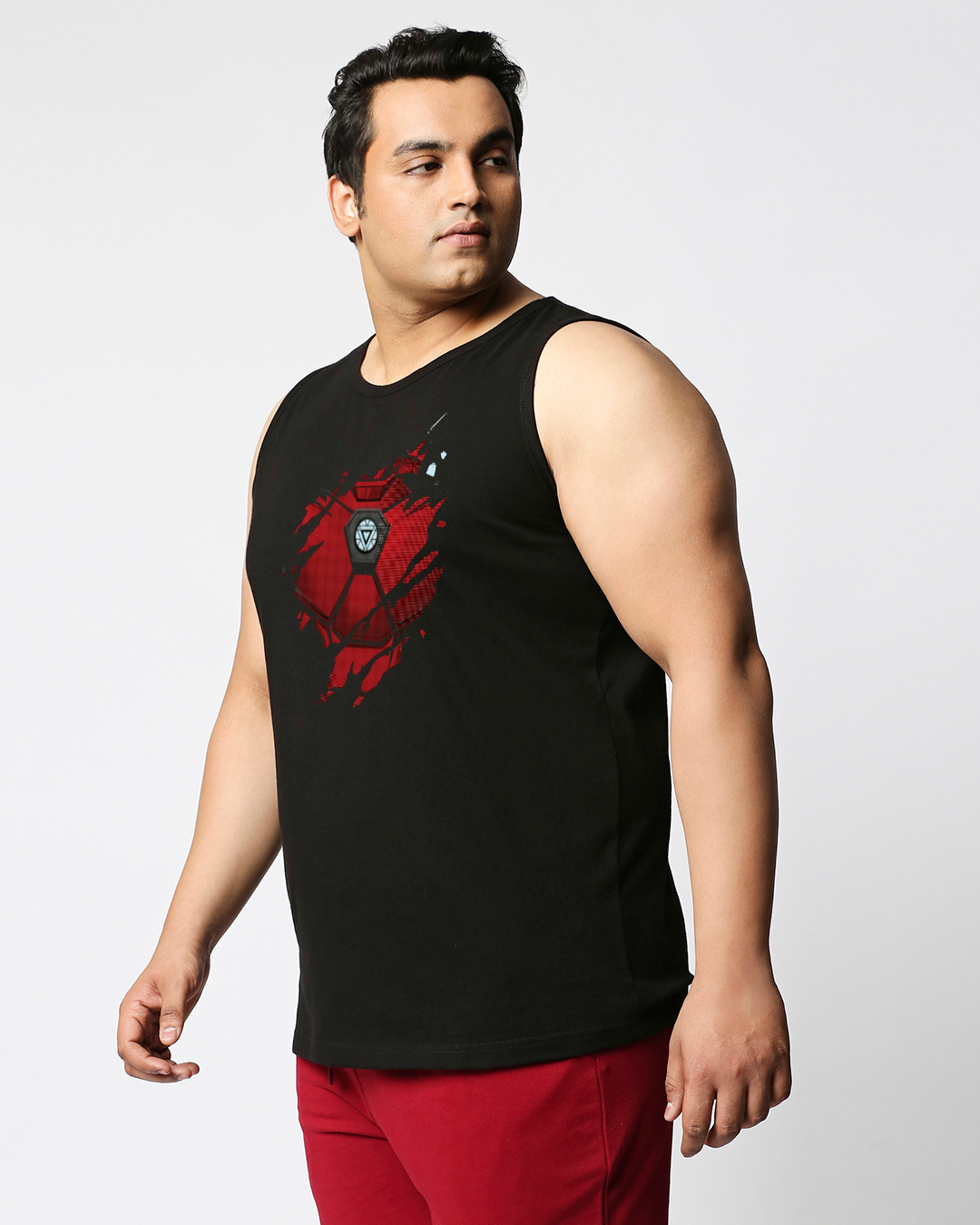 Shop Men's Black Iron Man of War Graphic Print Plus Size Vest-Back