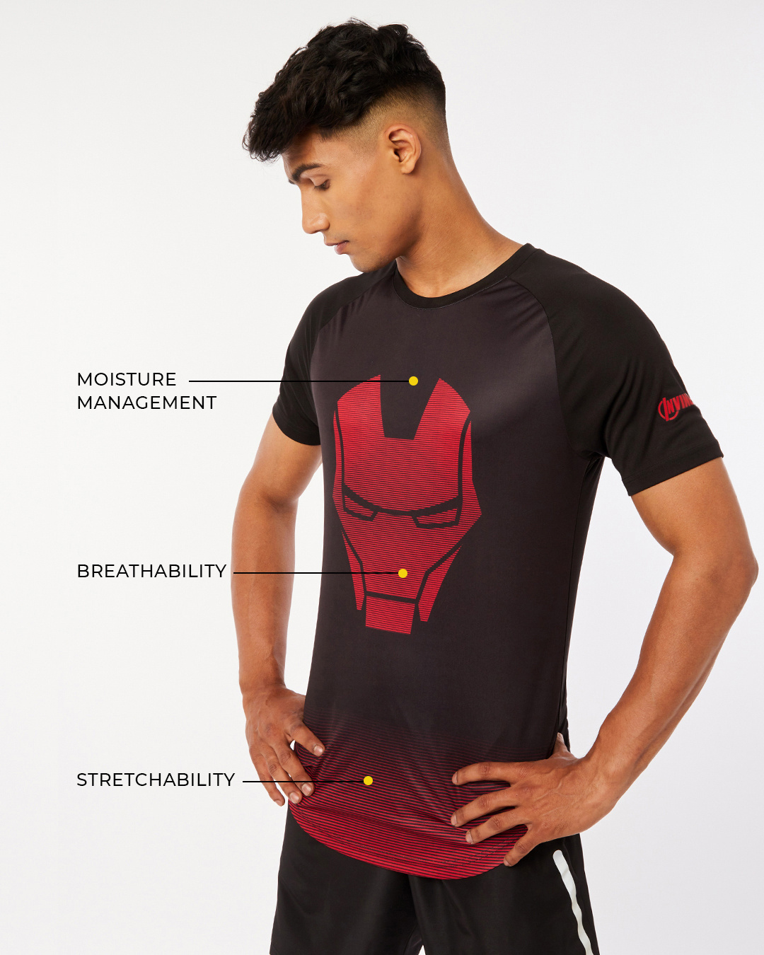 Shop Men's Black Iron Man Training T-shirt-Back