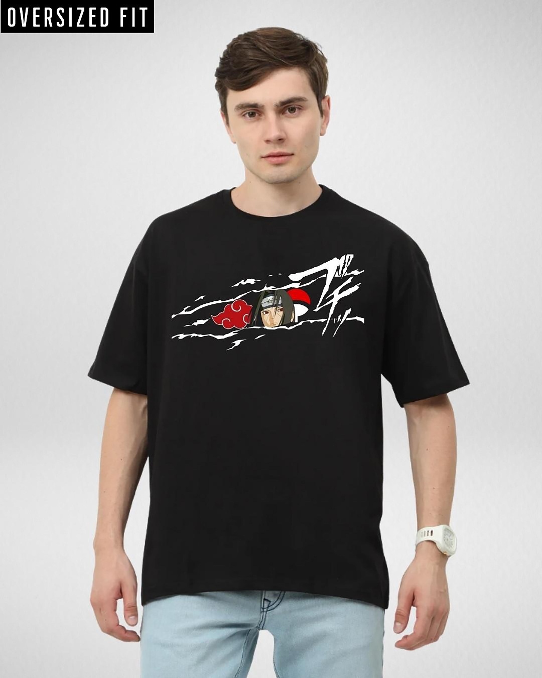 Shop Men's Black Itachi Graphic Printed Oversized T-shirt-Back