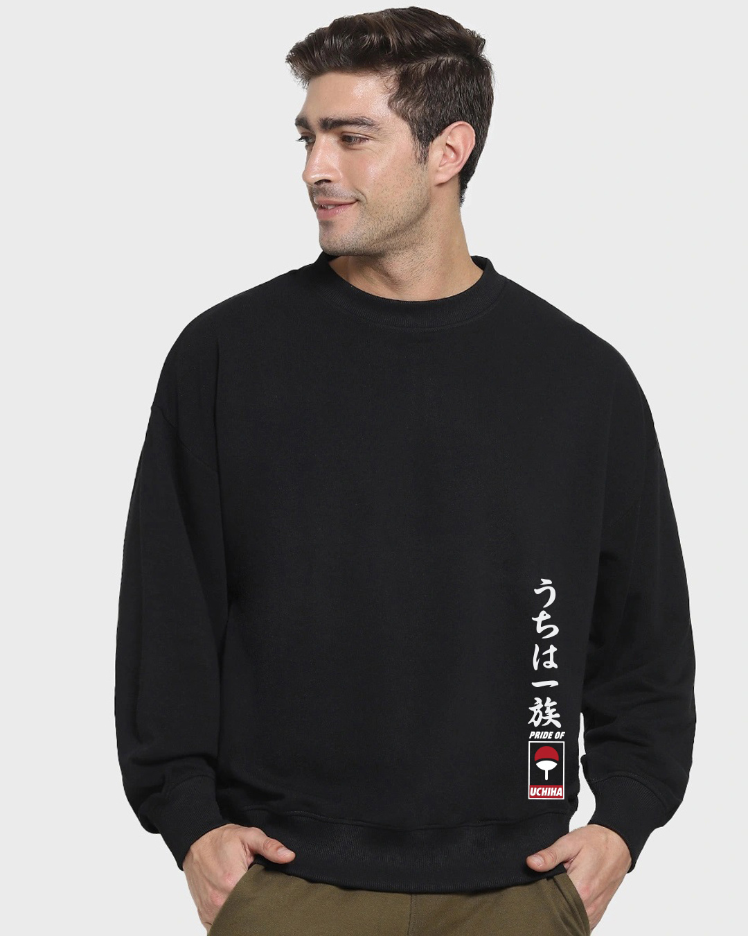 Shop Men's Black Itachi of Sharingan Graphic Printed Oversized Sweatshirt-Back