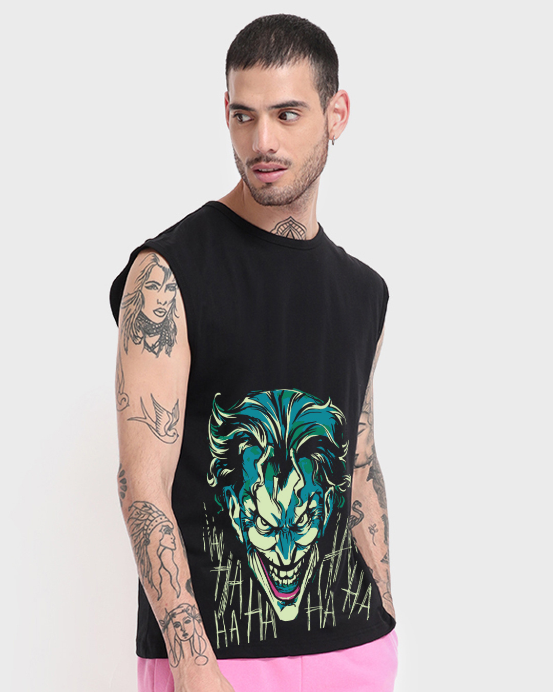 Buy Men's Black Jokers Delight Graphic Printed Oversized Vest Online at ...