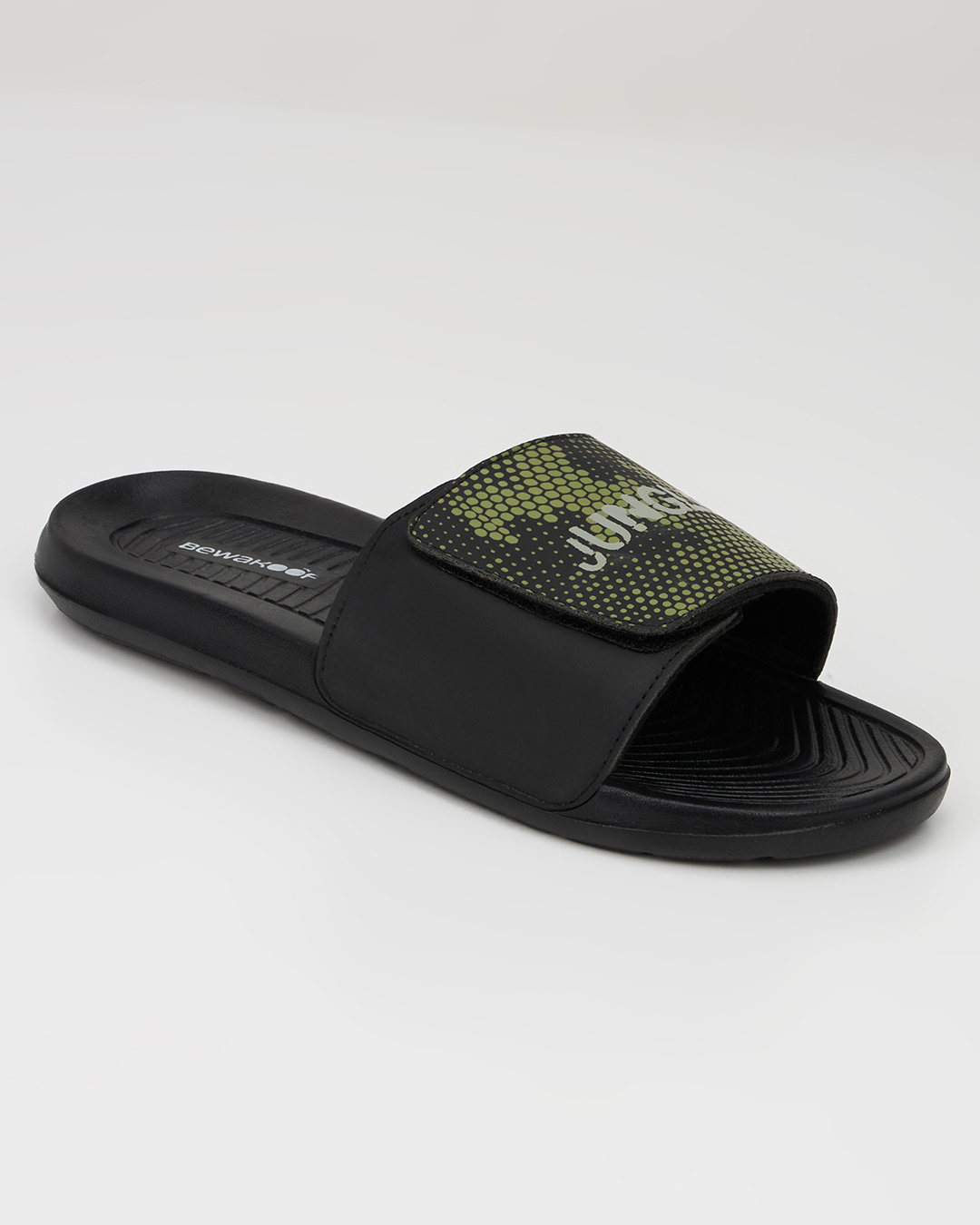 Shop Men's Black Junglee Printed Velcro Sliders-Back