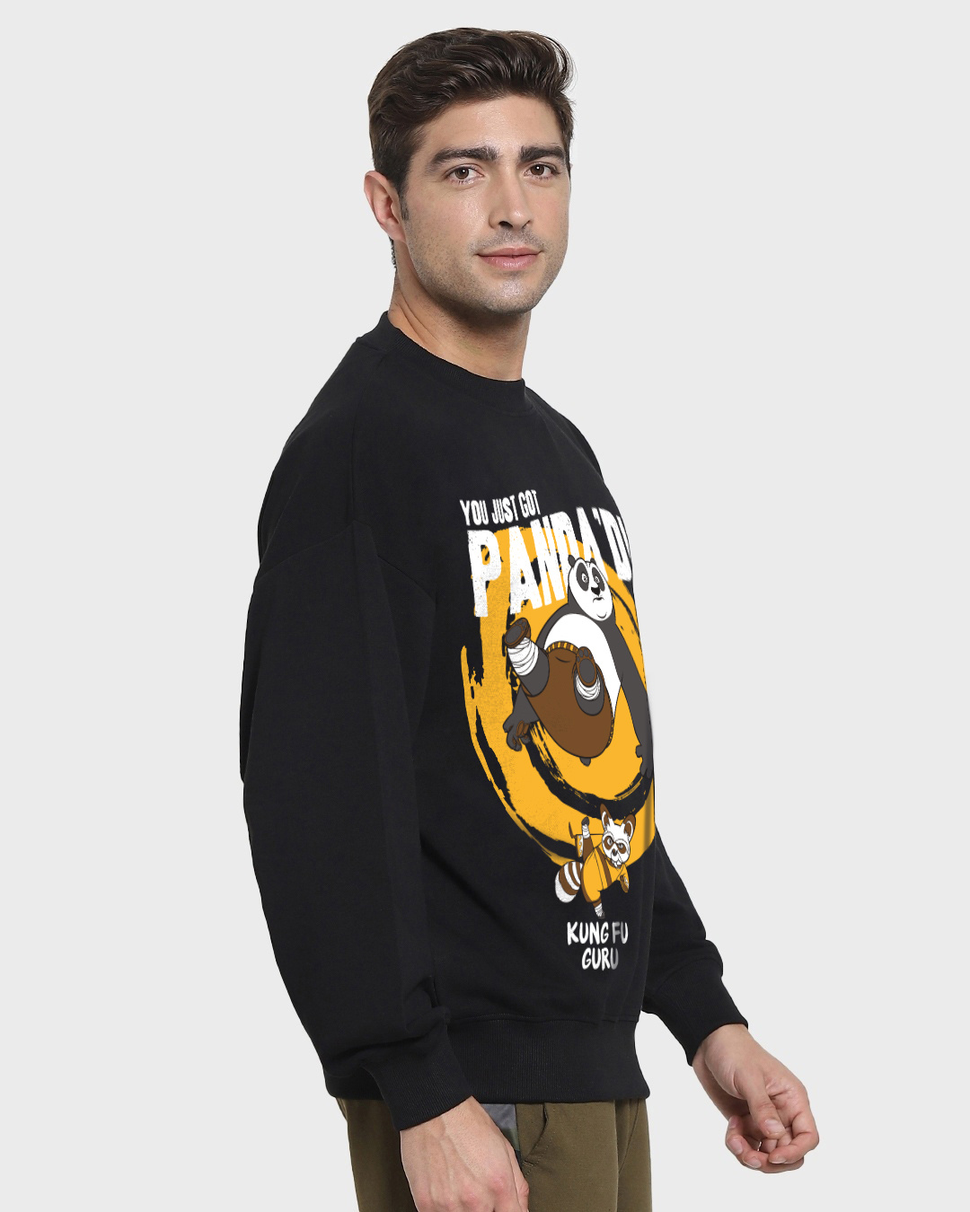 Shop Men's Black Just Got Pandad Graphic Printed Oversized Sweatshirt-Back