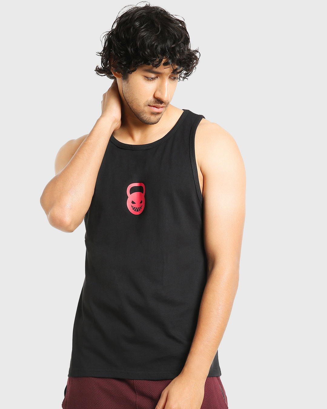 Shop Men's Black Just Gym Typography Oversized Vest-Back