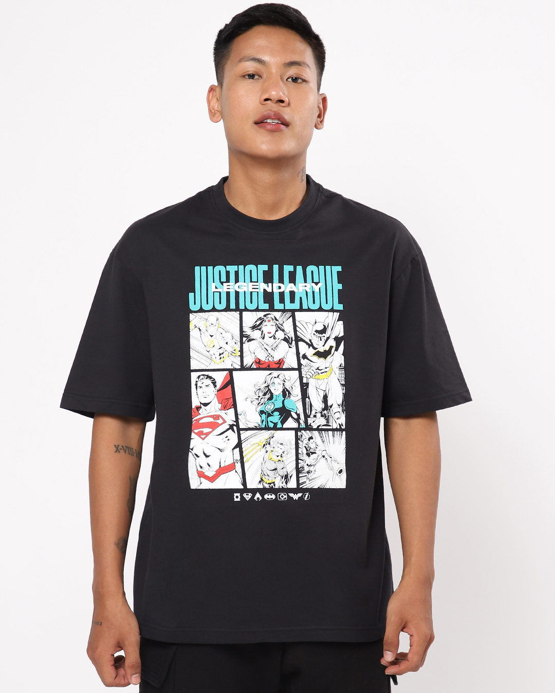 Shop Men's Black Justice League Graphic Printed Oversized T-shirt-Back