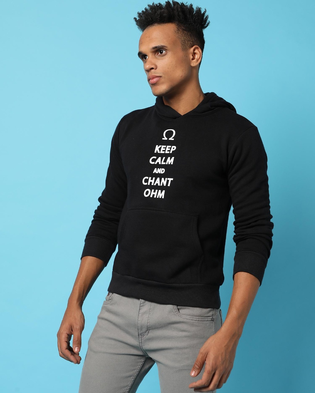 Shop Men's Black Keep Calm Typography Hooded Sweatshirt-Back