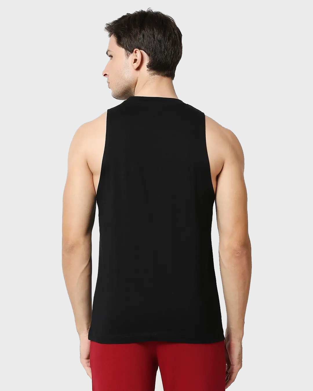 Shop Men's Black Keep Listening Deep Armhole Typography Vest-Back