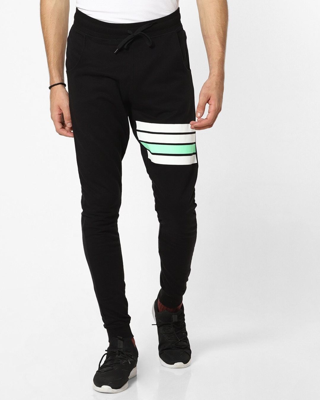 Buy Men's Black Knee Striped Joggers Online at Bewakoof