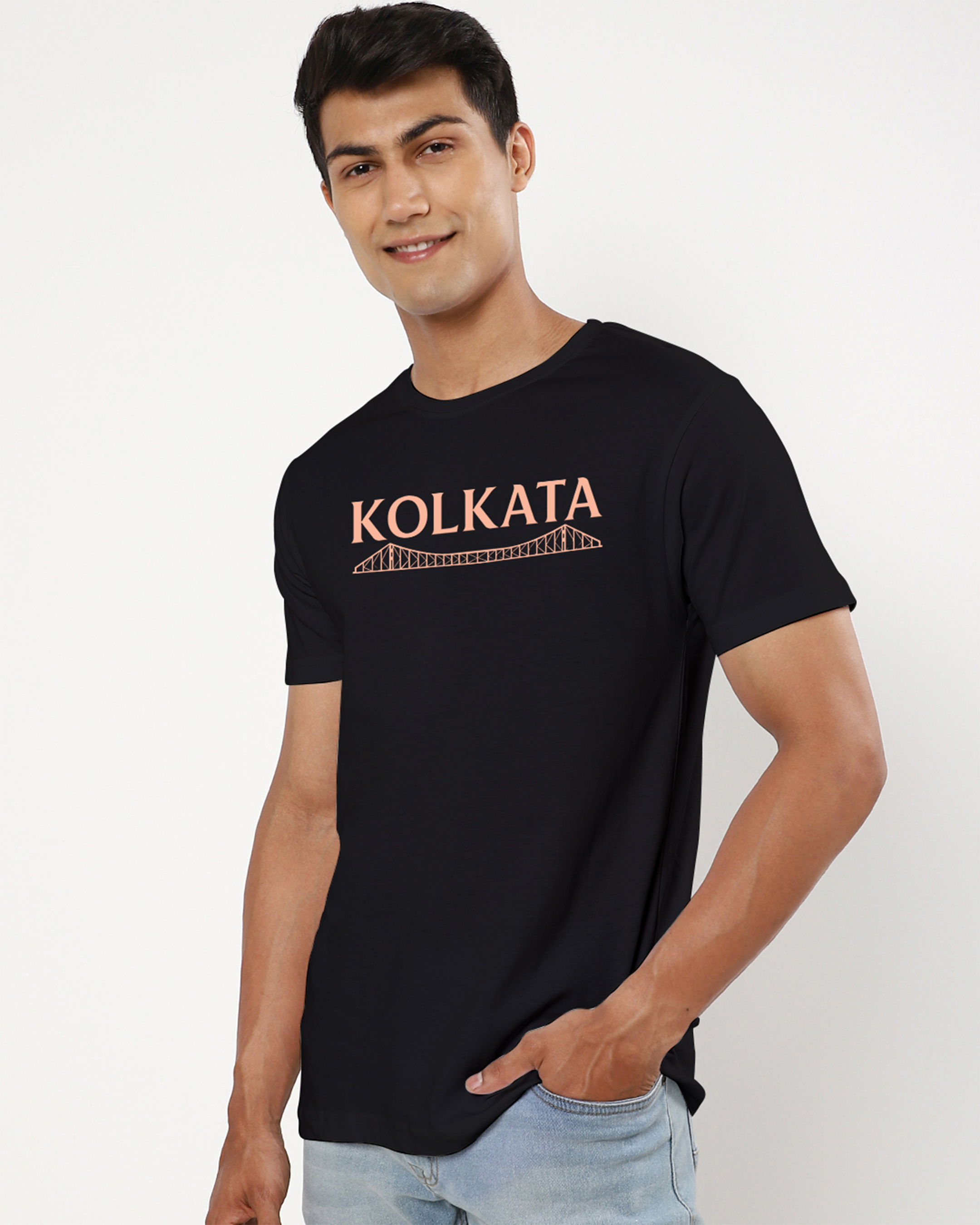 Buy Men's Black Kolkata Typography Tshirt Online at Bewakoof