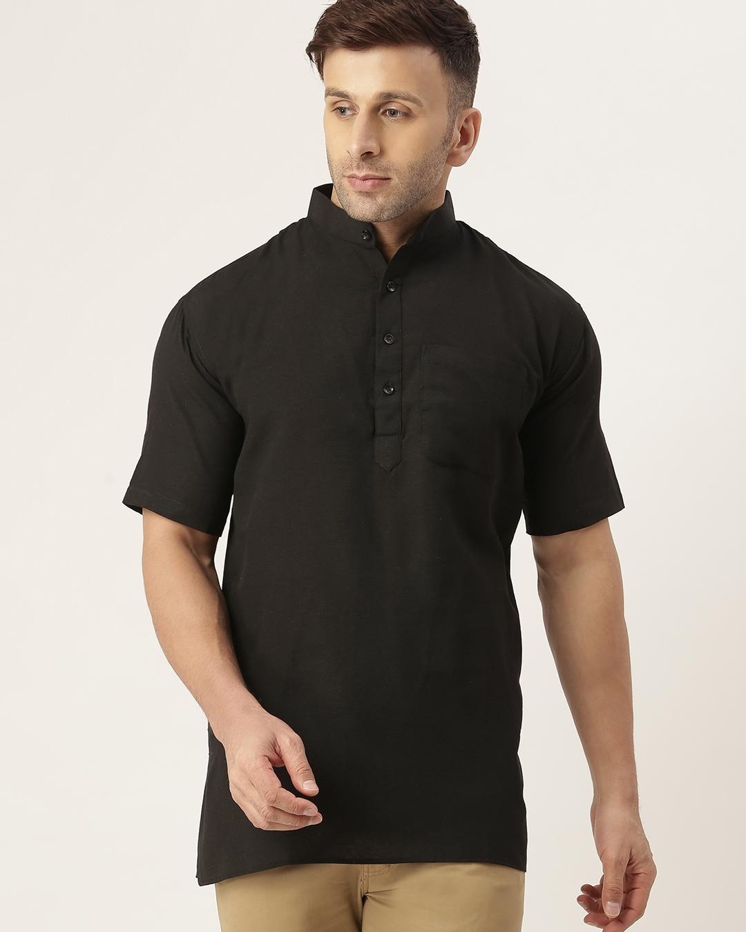 Men Black Solid Kurta Only