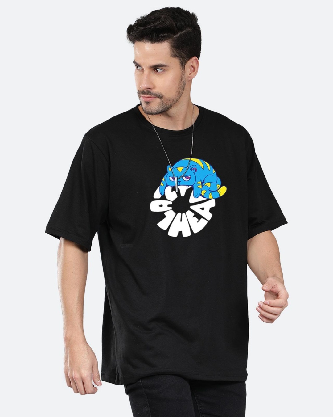 Shop Men's Black Lazy Head Graphic Printed Oversized T-shirt-Back