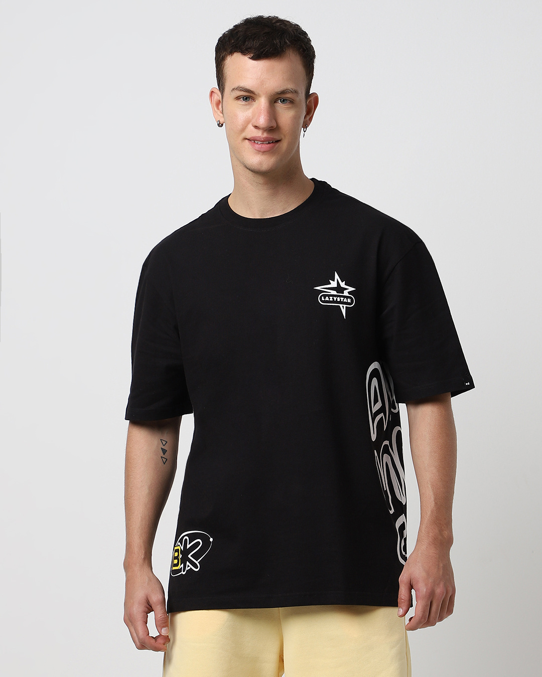 Shop Men's Black Lazystar Graphic Printed Oversized T-shirt-Back