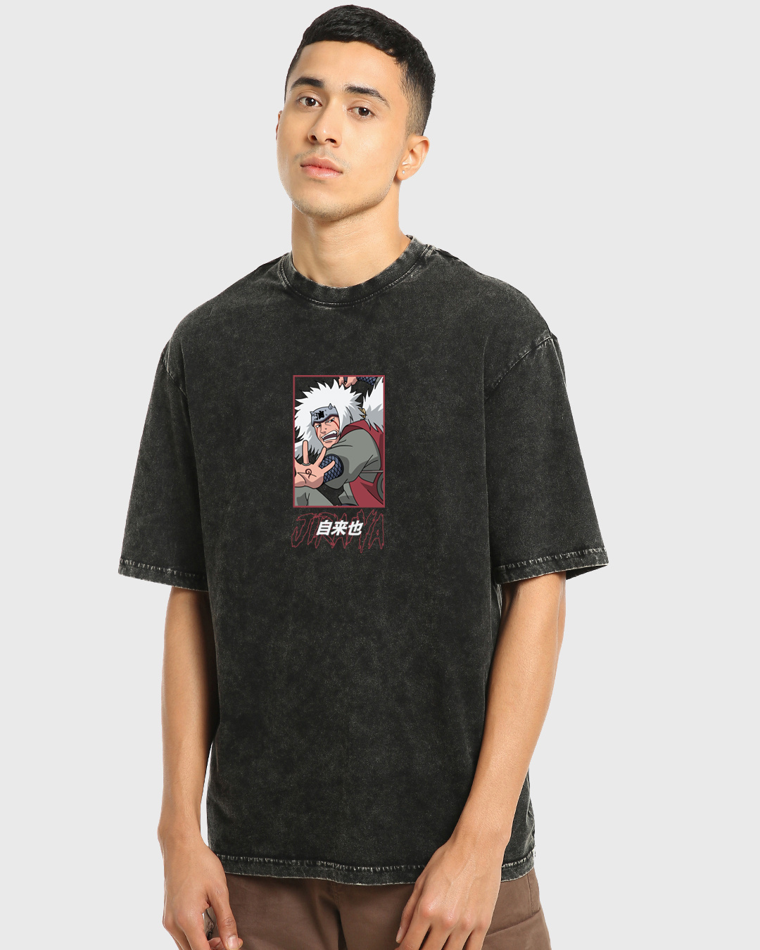 Shop Men's Black Legendary Sanin Graphic Printed Oversized Acid Wash T-shirt-Back