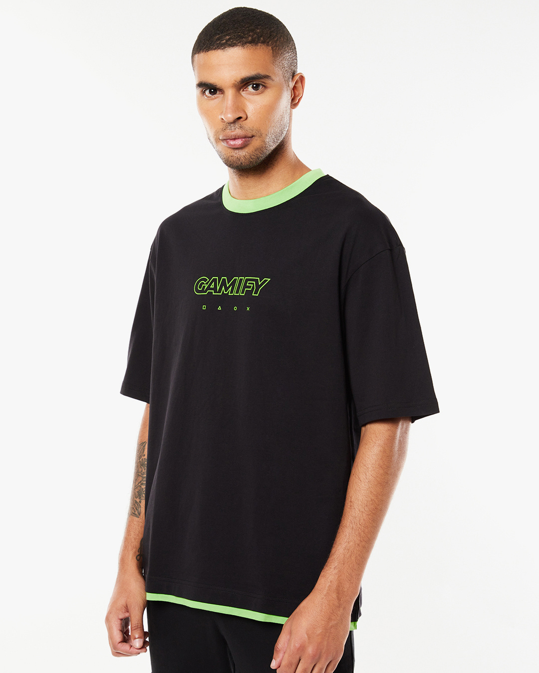 Shop Men's Black Level Up Typography Oversized Fit T-shirt-Back