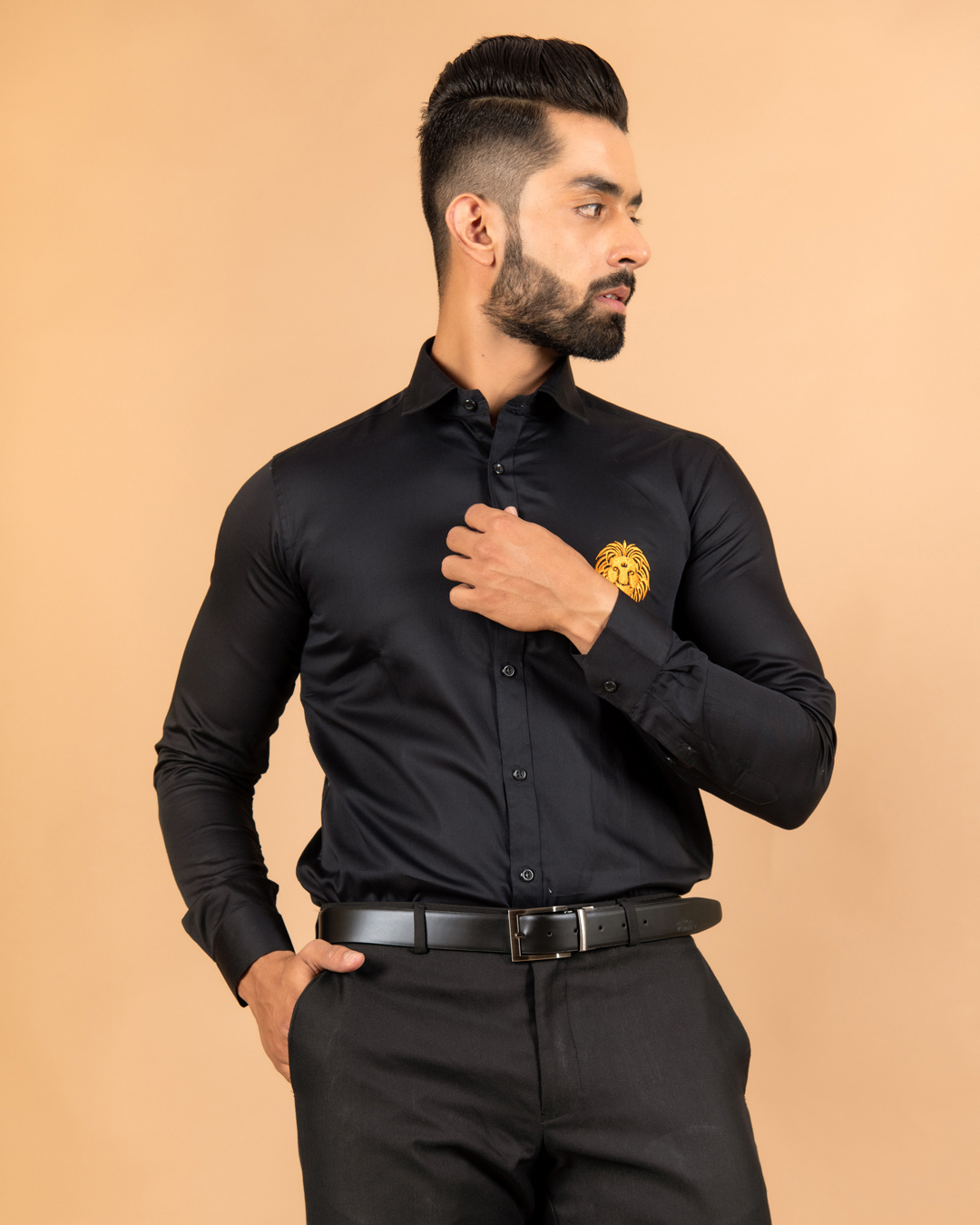 Shop Men's Black Lion Embroidered Shirt-Back