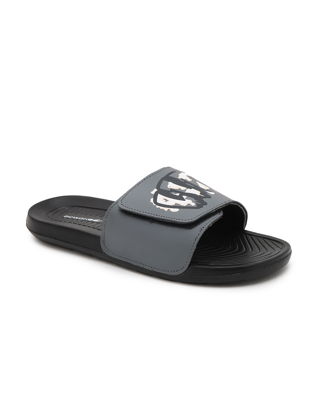 Shop Men's Black Litt Shit Printed Velcro Sliders-Back