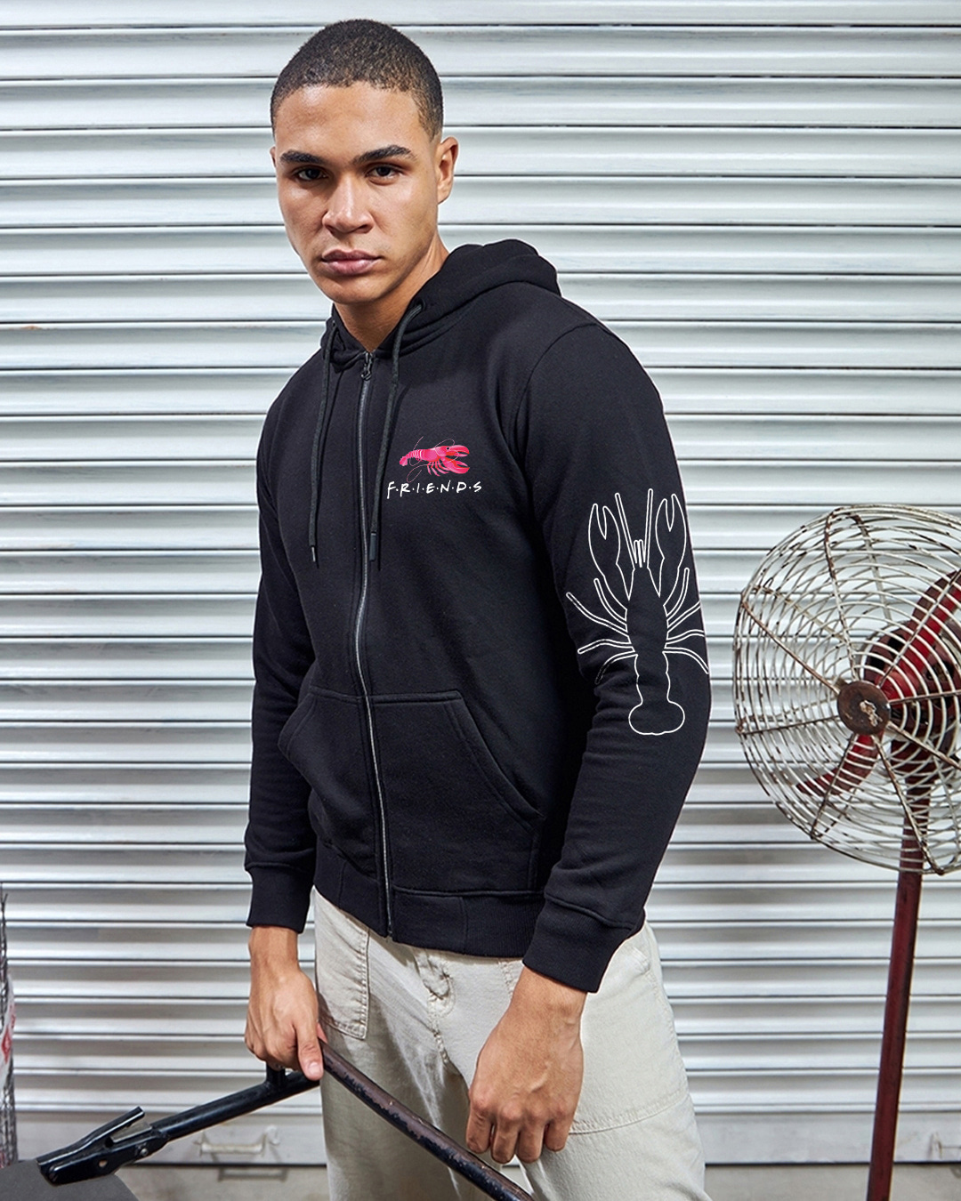 Shop Men's Black Lobsters Graphic Printed Zipper Hoodies-Back