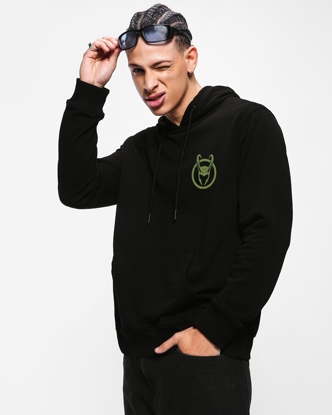 Shop Men's Black Loki Grunge Graphic Printed Oversized Hoodies-Back