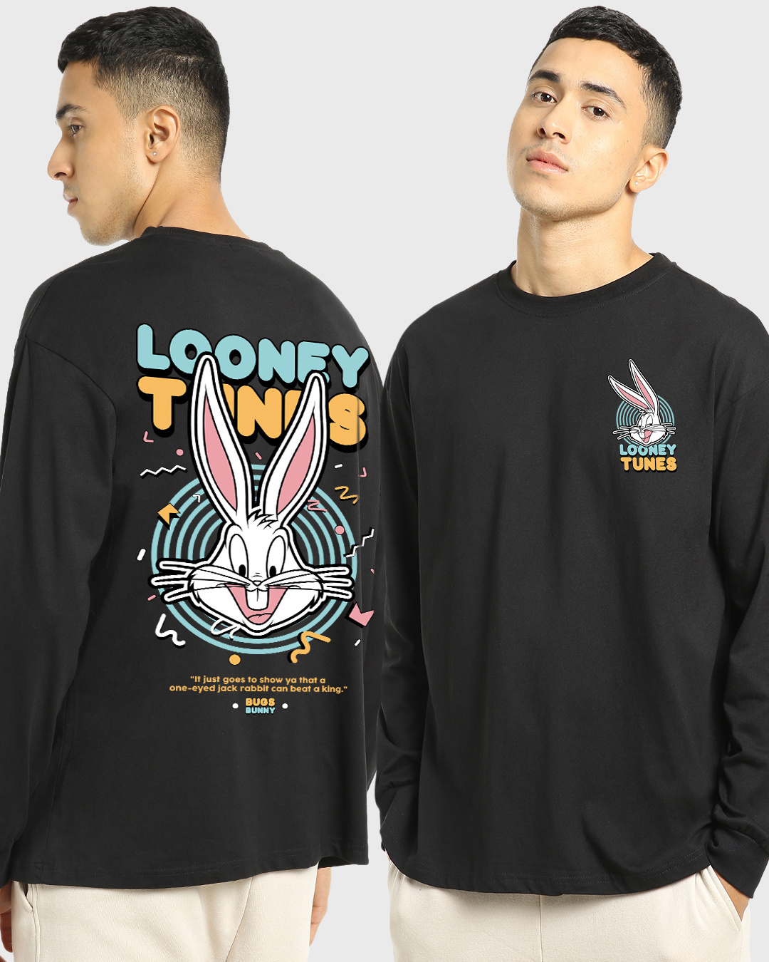 Buy Men's Black Looney Tunes Graphic Printed Oversized T-shirt Online ...