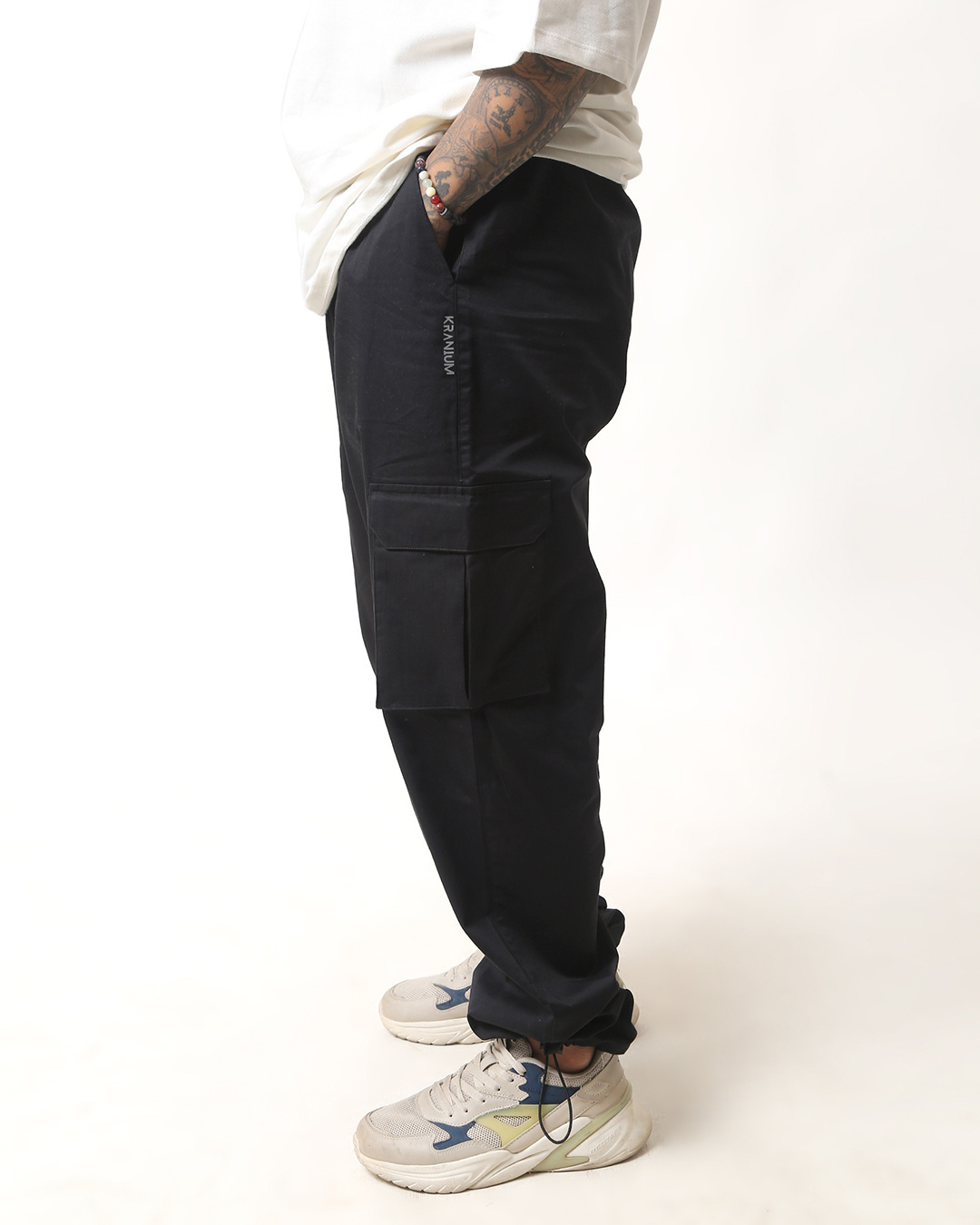 Shop Men's Black Loose Comfort Fit Cargo Parachute Pants-Back