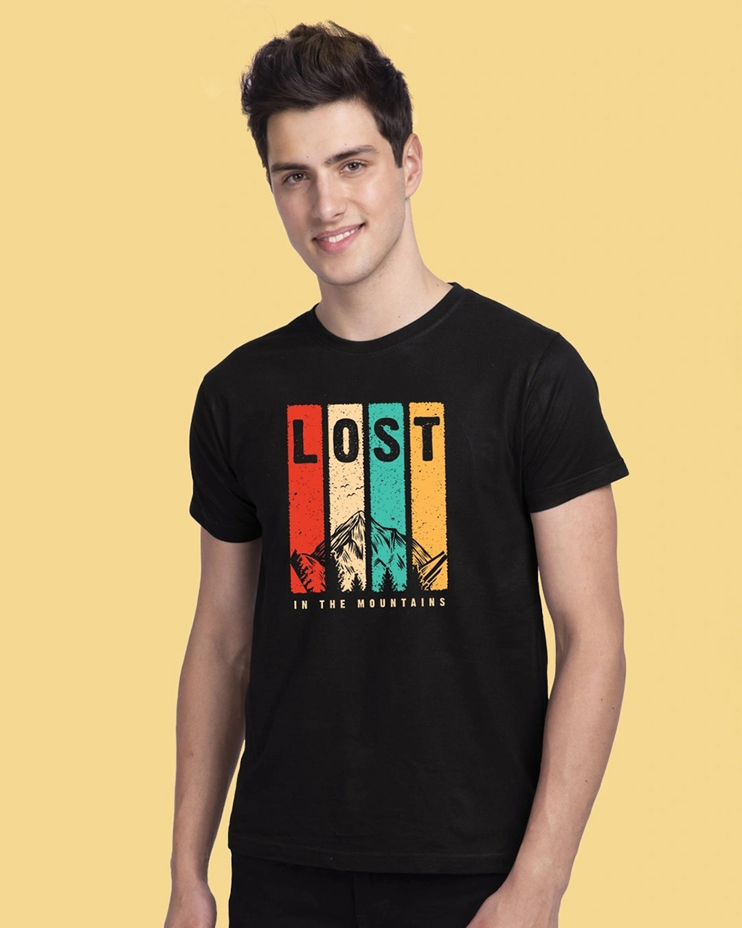 Shop Men's Black Lost Mountains Graphic Printed T-shirt-Back