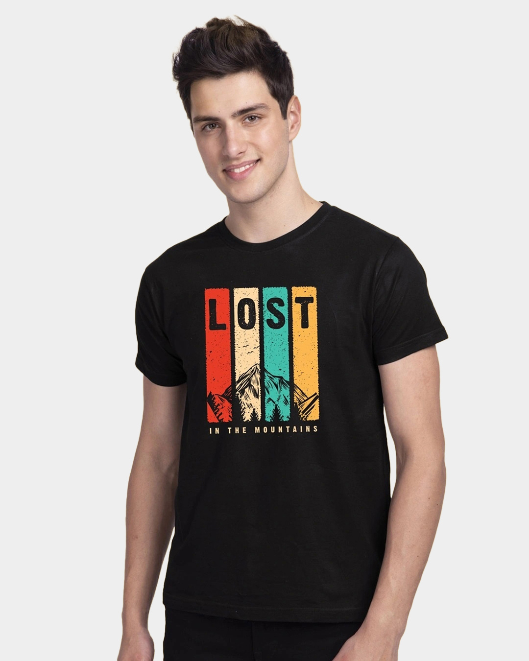 Shop Men's Black Lost Mountains Graphic Printed T-shirt-Back