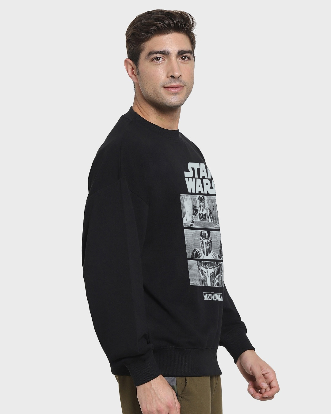 Shop Men's Black Mando Graphic Printed Oversized Sweatshirt-Back