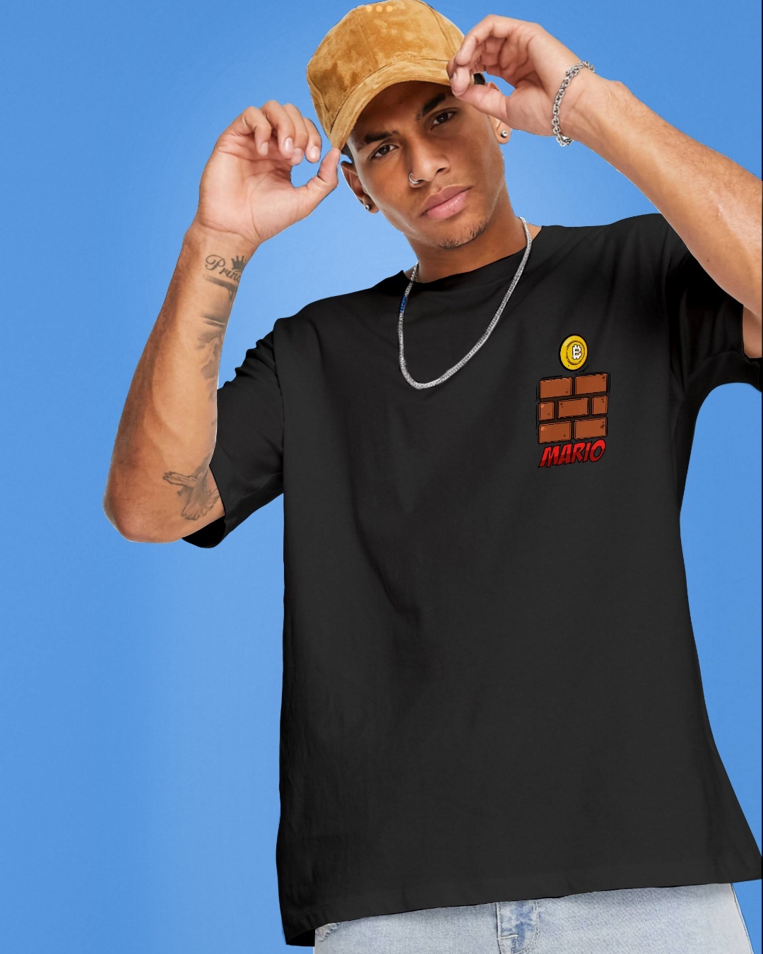 Shop Men's Black Mario Graphic Printed Oversized T-shirt-Back