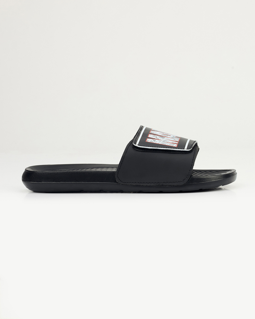 Shop Men's Black Marvel Printed Velcro Sliders-Back